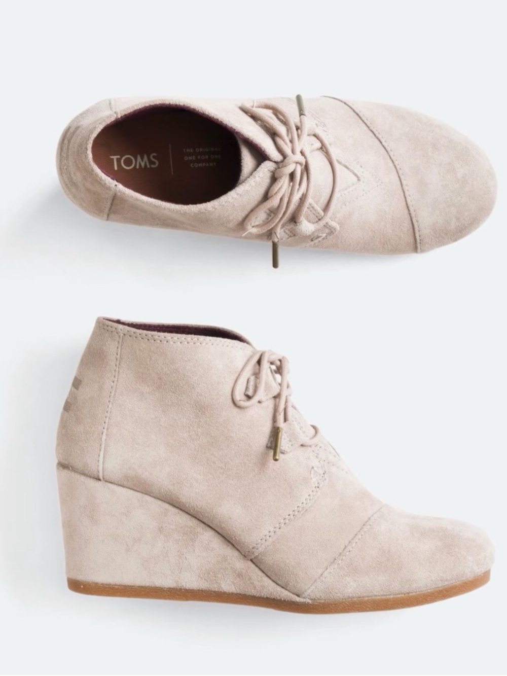 TOMS Suede Wedge Bootie in Light Taupe